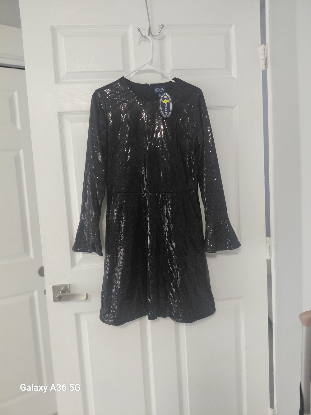 Girls' Black Sequin Long-Sleeve Party Dress